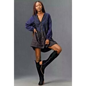 NWT Anthropologie Pilco Dress Size Large Button Front Twofer‎ Mini Western Lined